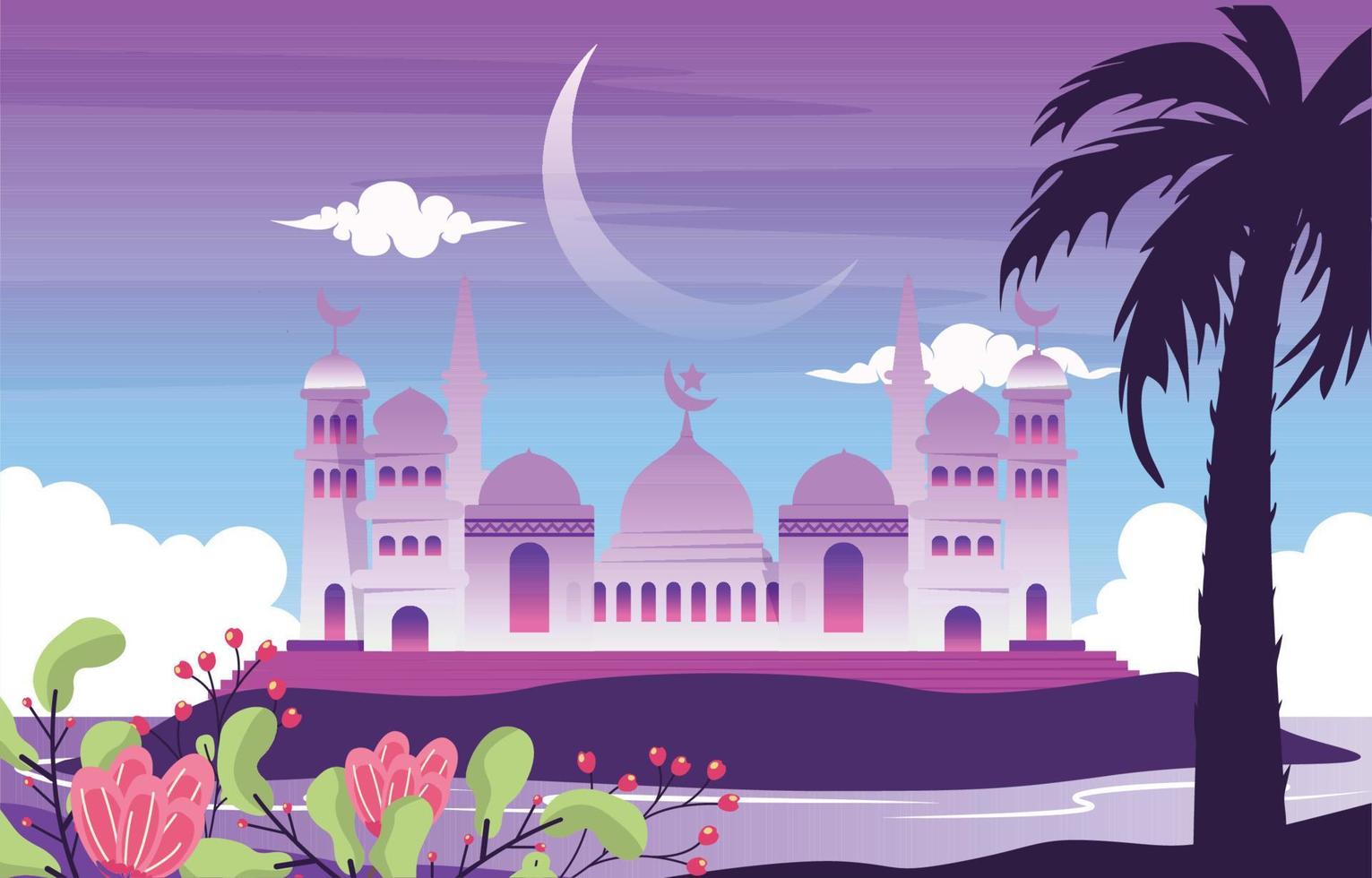 ramadan kareem eid mubarak moschea natura celebrazione islamica illustrazione vettore