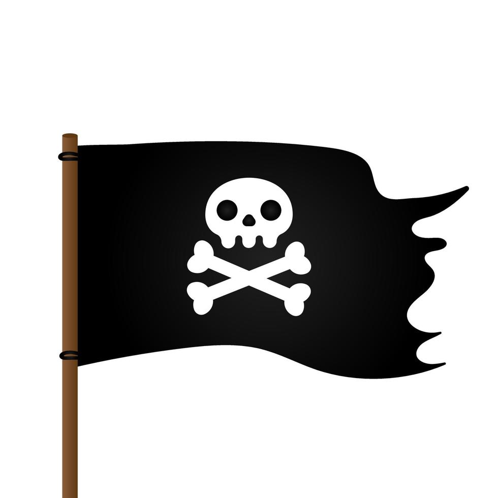 Jolly Roger cranio, bandiera pirata e ossa incrociate design piatto illustrazione vettoriale. vettore