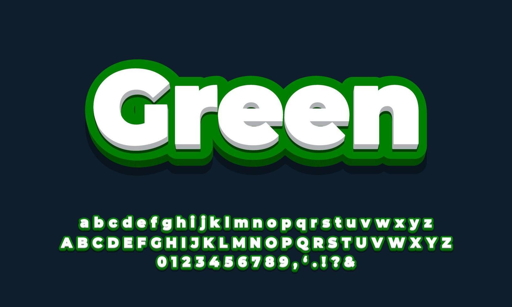verde scuro con effetto carattere 3d bianco o design di stili di testo vettore