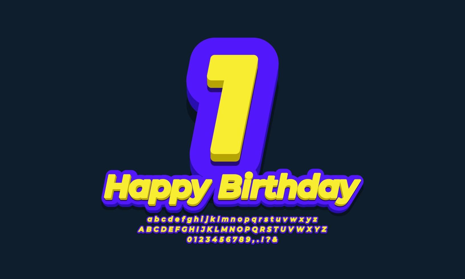 numero uno anno celebrazione compleanno font 3d giallo viola design vettore