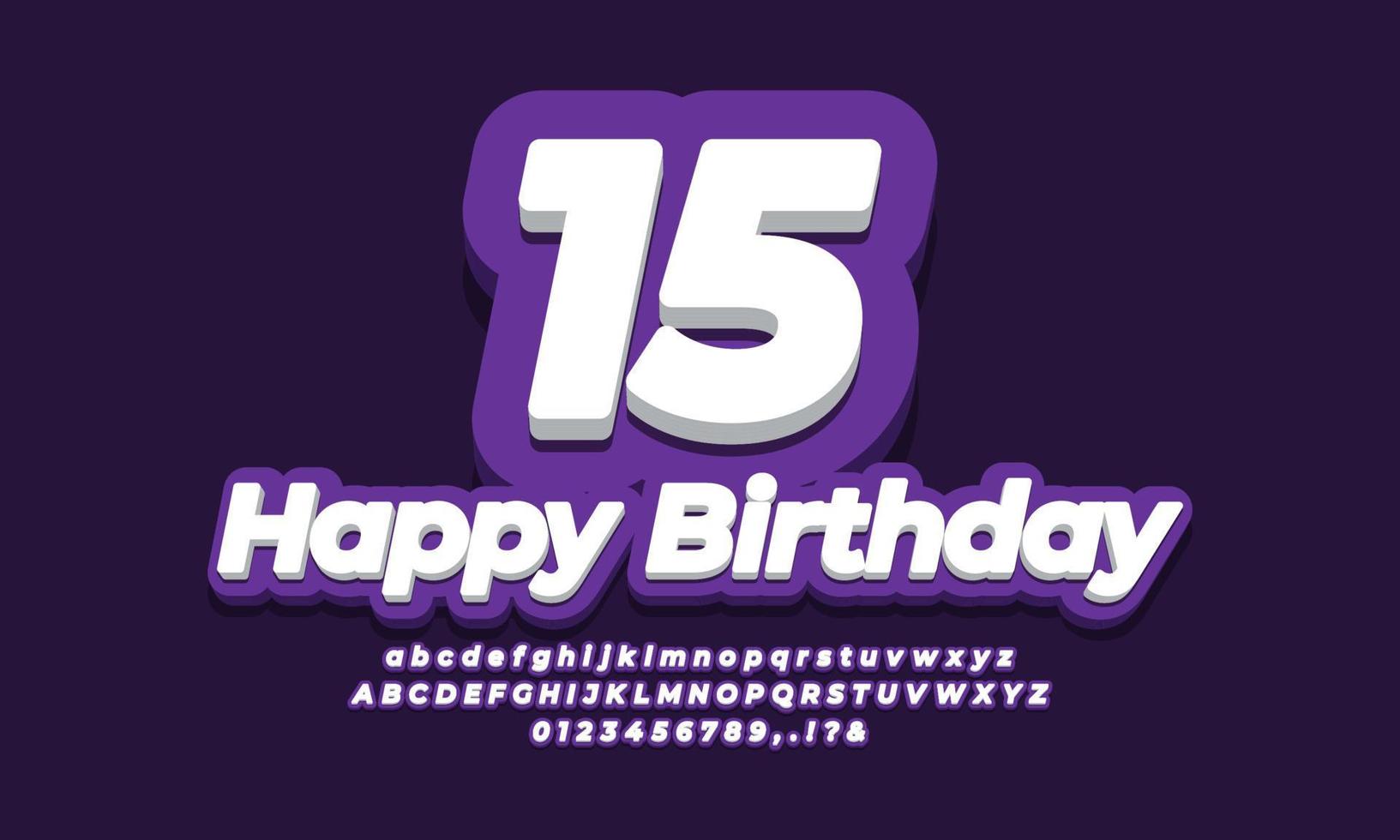 numero 15 quindici anni celebrazione compleanno font 3d viola design vettore