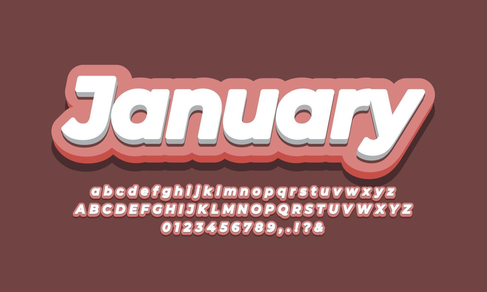 mese di gennaio testo 3d design rosa vettore