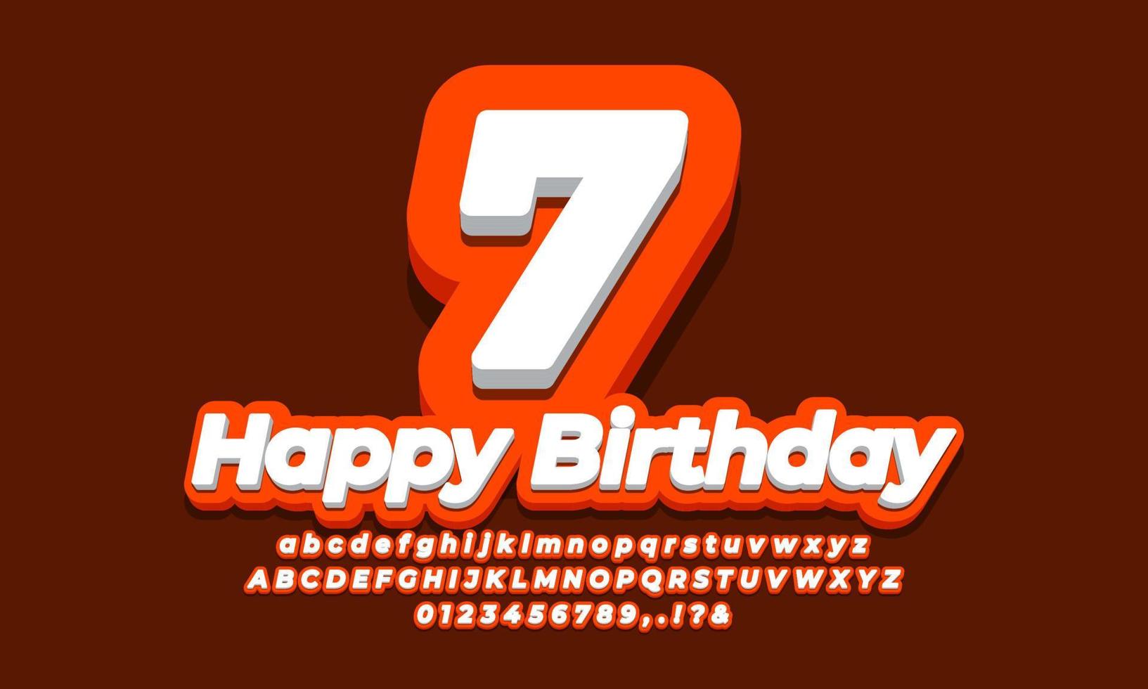 numero 7 sette anni celebrazione compleanno font 3d design arancione vettore