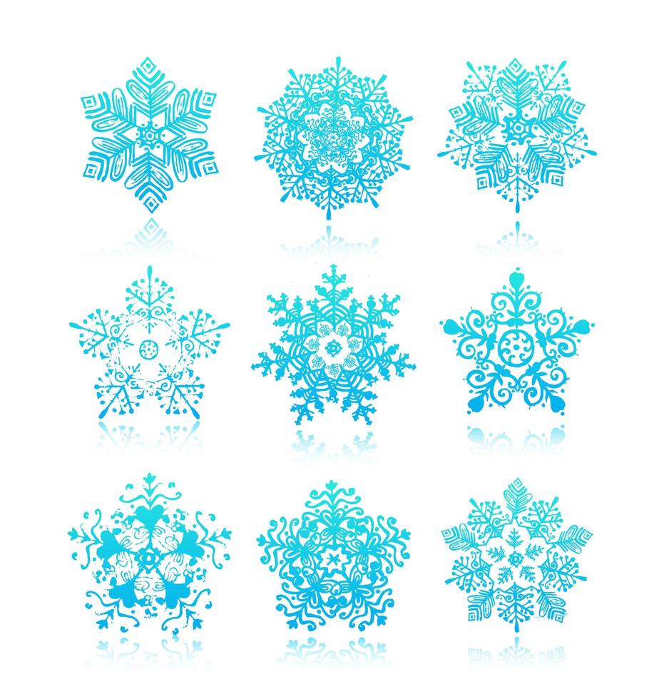 sagome di fiocchi di neve disegnate a mano vettoriali isolate, icone vintage di natale invernale. puoi usarlo sulle carte