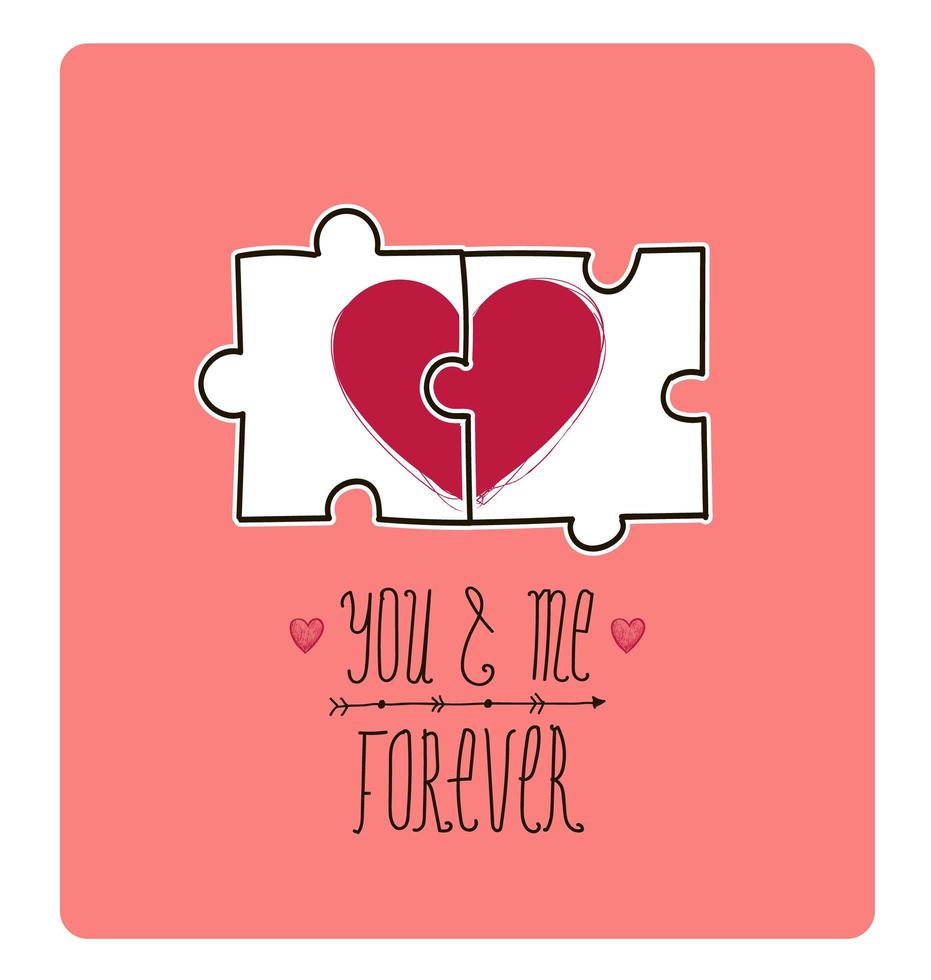 carta di San Valentino vettoriale. idea creativa - puzzle con 2 parti di cuore ne fanno 1, amore vettore