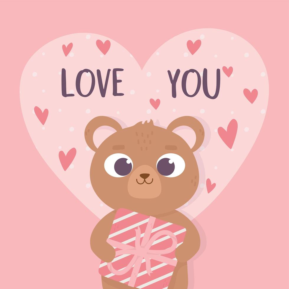 felice giorno di san valentino simpatico orso con scatola regalo cuore romantico vettore