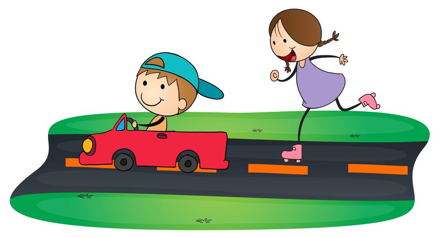 bambini e auto vettore