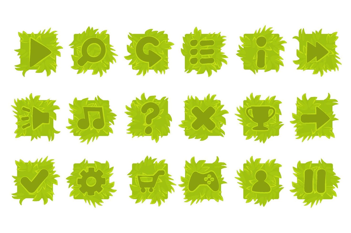 set di pulsanti di erba vettoriale per il menu di gioco. icone verdi isolate per l'interfaccia