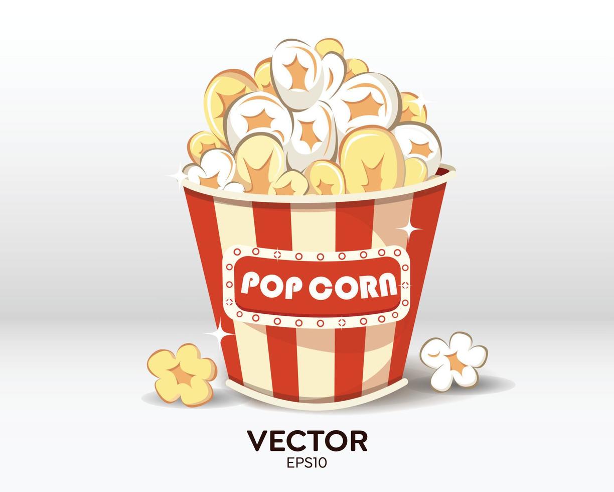 secchio di popcorn vettoriale colorato pieno di oggetti popcorn. delizioso fast food adatto per incontri con amici e familiari