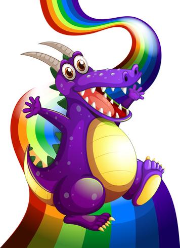Un giocoso drago viola e un arcobaleno vettore