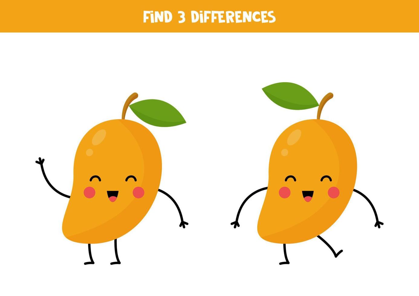 trova 3 differenze tra due simpatici mango. vettore