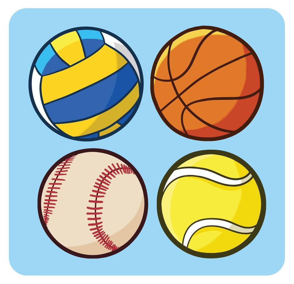 palle sportive in stile cartone animato vettore