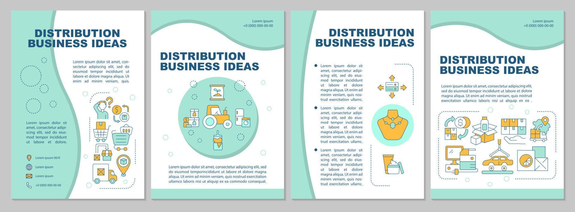 modello di brochure idee società di distribuzione. commercio all'ingrosso volantino, opuscolo, stampa depliant, copertina con icone lineari. layout vettoriali per presentazioni, relazioni annuali, pagine pubblicitarie