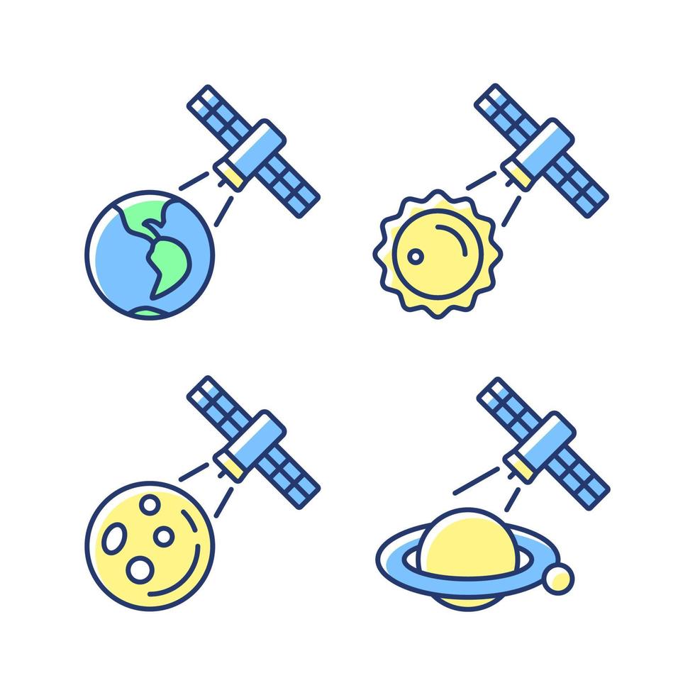osservazione dei corpi celesti set di icone di colore blu rgb. indagini di scienze eliofisiche. esplorazione del pianeta. illustrazioni vettoriali isolate. semplice raccolta di disegni al tratto riempiti