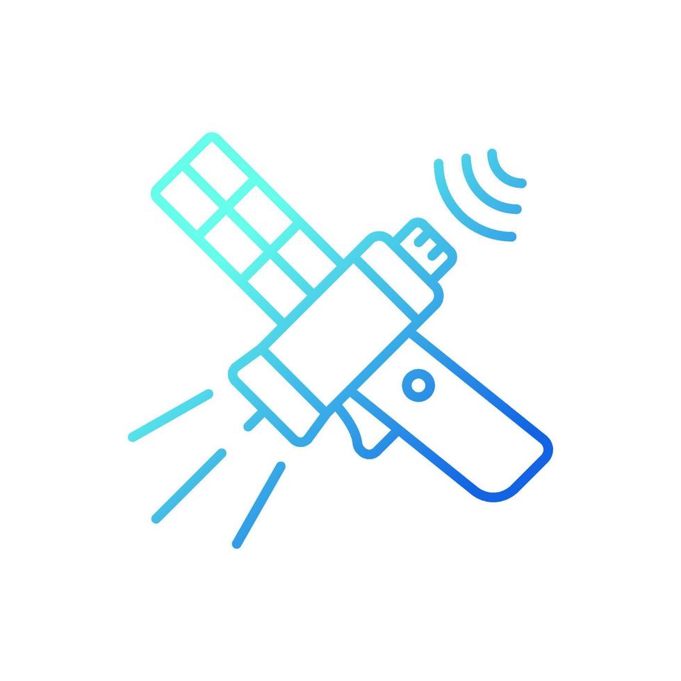 icona vettore lineare gradiente satellite per comunicazioni. rete di telecomunicazioni. satellite di trasmissione del segnale. simbolo del colore della linea sottile. pittogramma in stile moderno. disegno di contorno isolato vettoriale