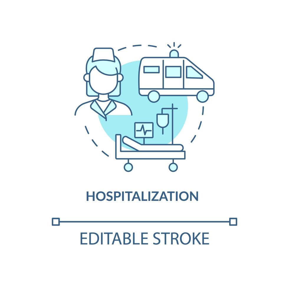 icona blu del concetto di ricovero. illustrazione della linea sottile dell'idea astratta del trattamento della polmonite. stare in ospedale. ricovero ospedaliero d'urgenza. disegno a colori di contorno isolato vettoriale. tratto modificabile vettore