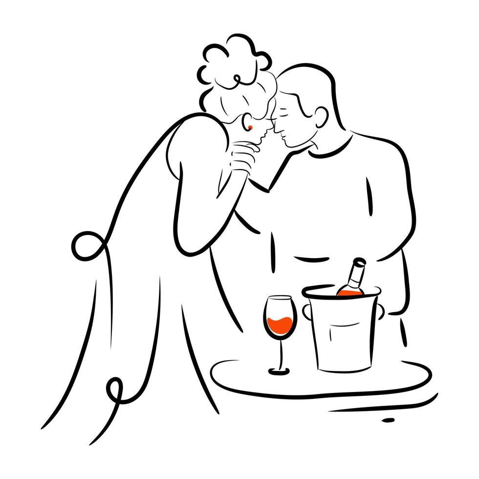 una bella illustrazione disegnata a mano della coppia sposata vettore