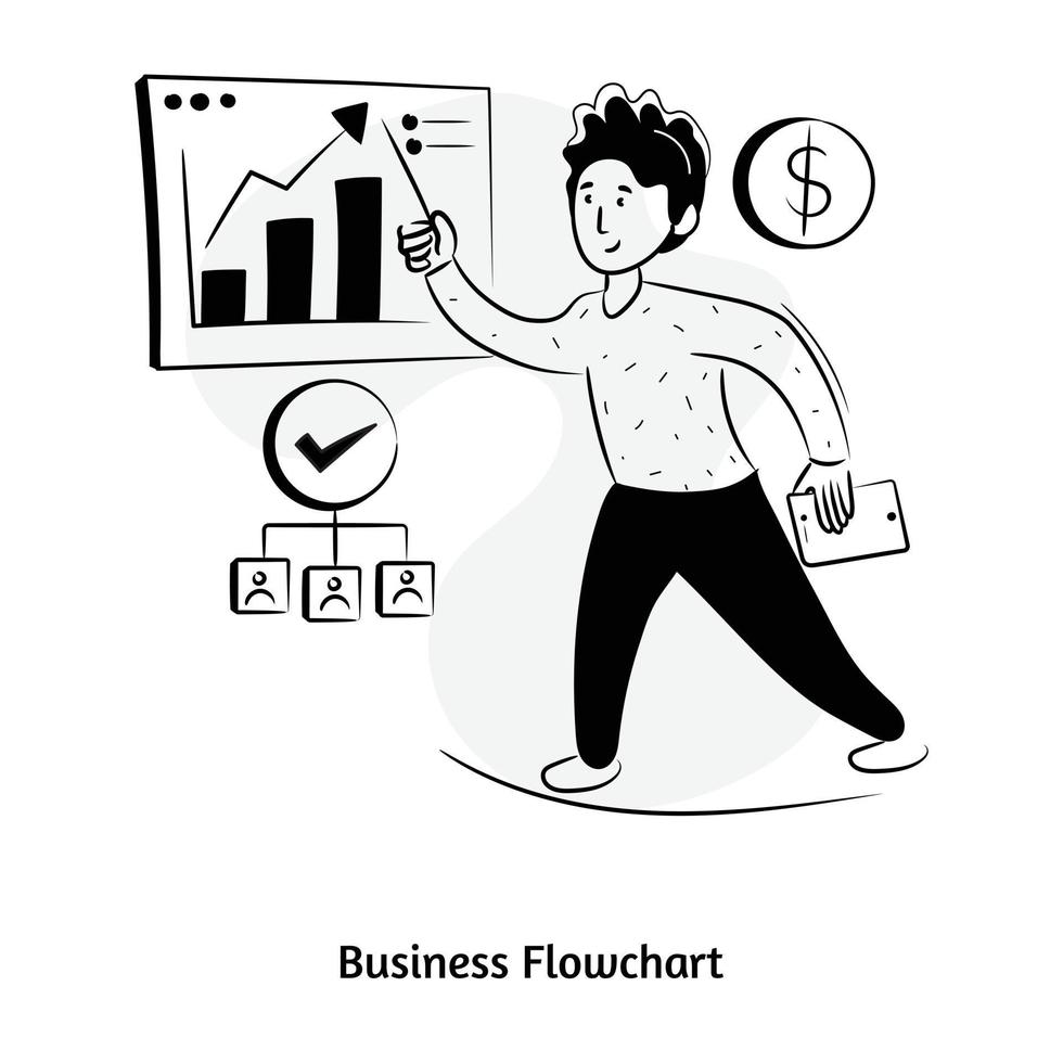 presentazione finanziaria, illustrazione disegnata a mano del diagramma di flusso aziendale vettore