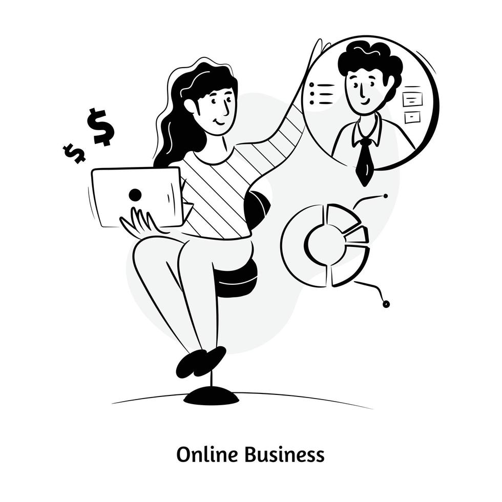 illustrazione disegnata a mano del business online vettore