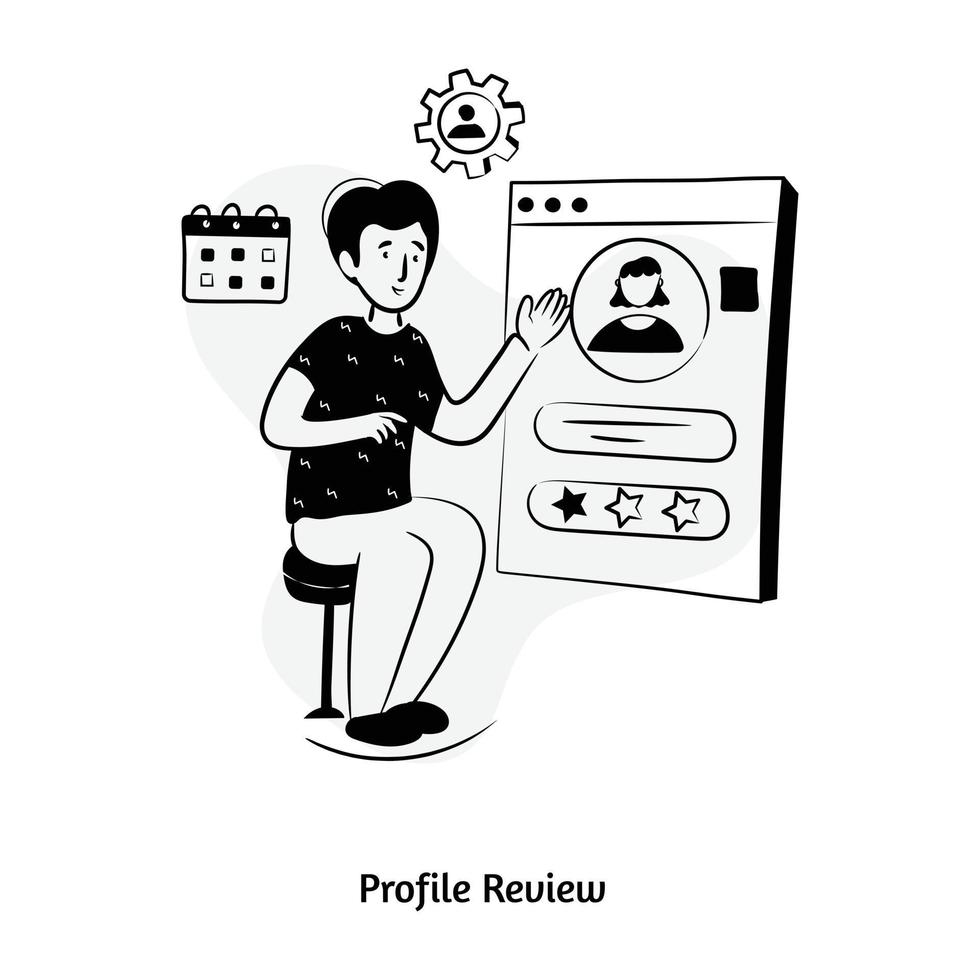 persona che fornisce una recensione del profilo, illustrazione disegnata a mano vettore