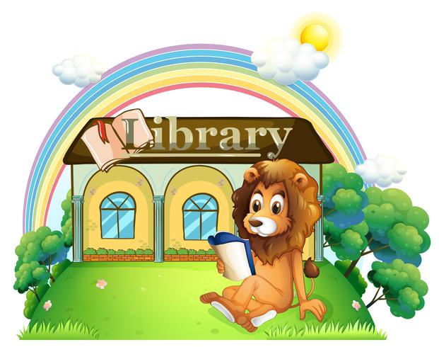 Un leone fuori da una biblioteca vettore