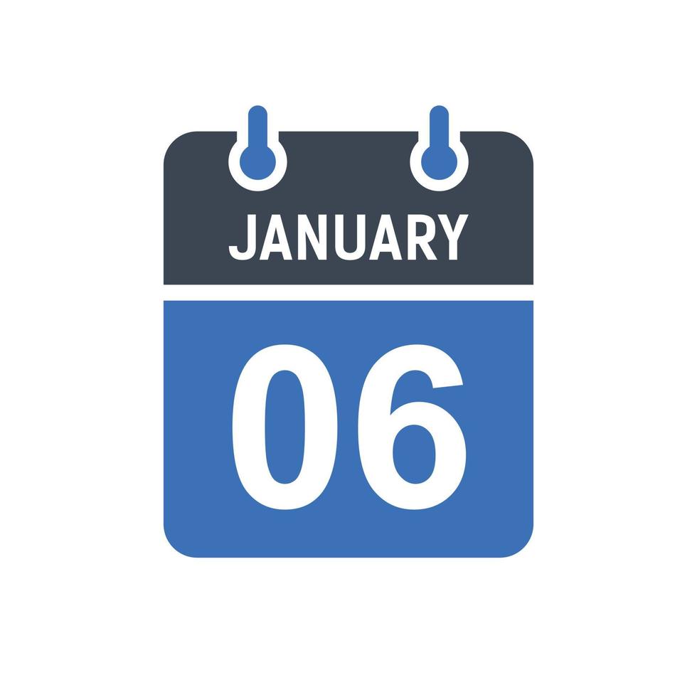 icona della data del calendario del 6 gennaio vettore