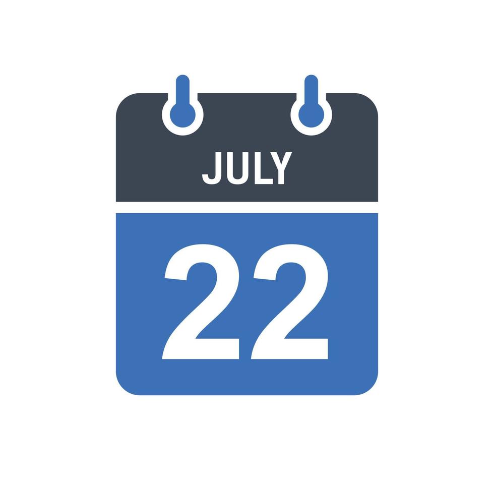 icona della data del calendario del 22 luglio vettore