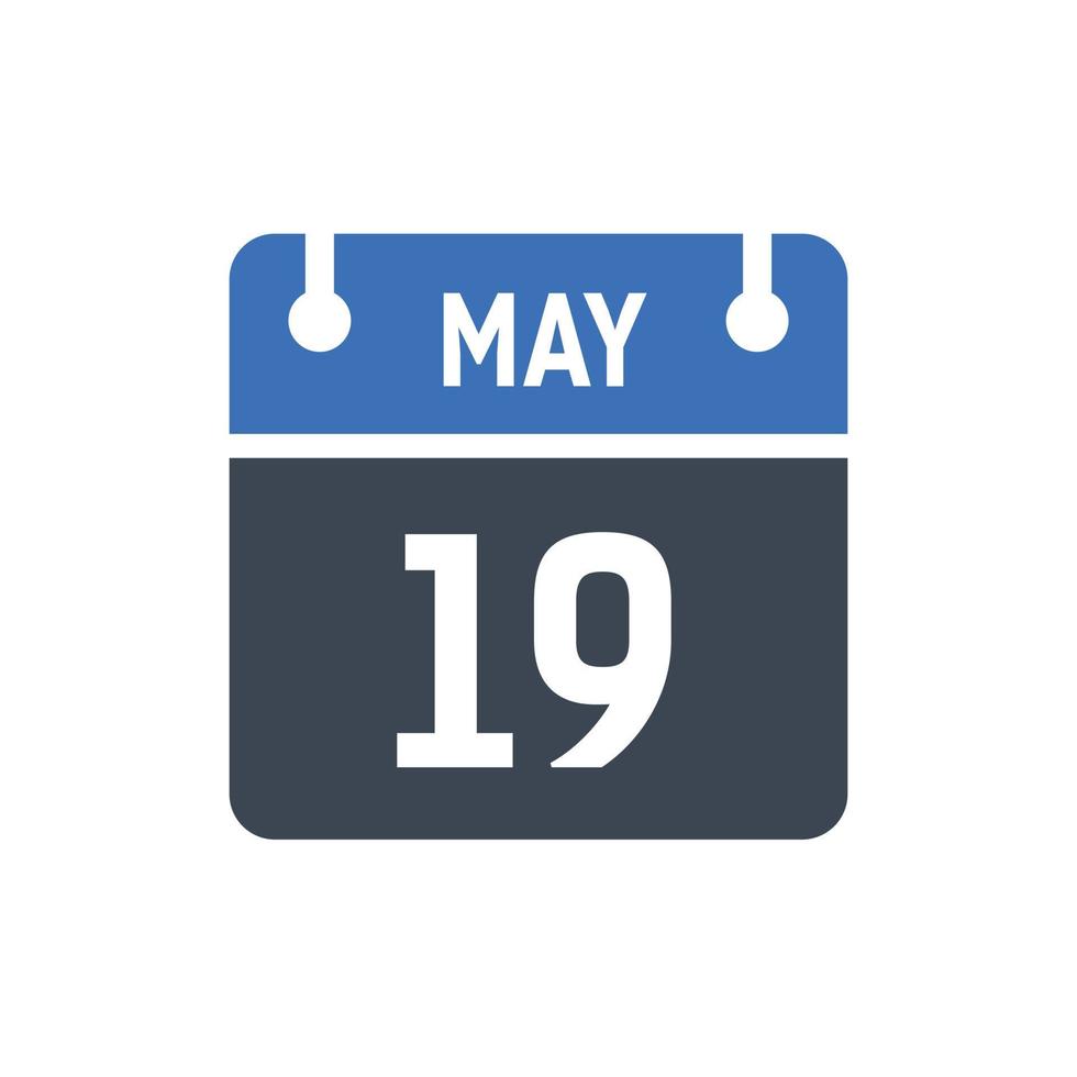 19 maggio icona del calendario, icona della data vettore