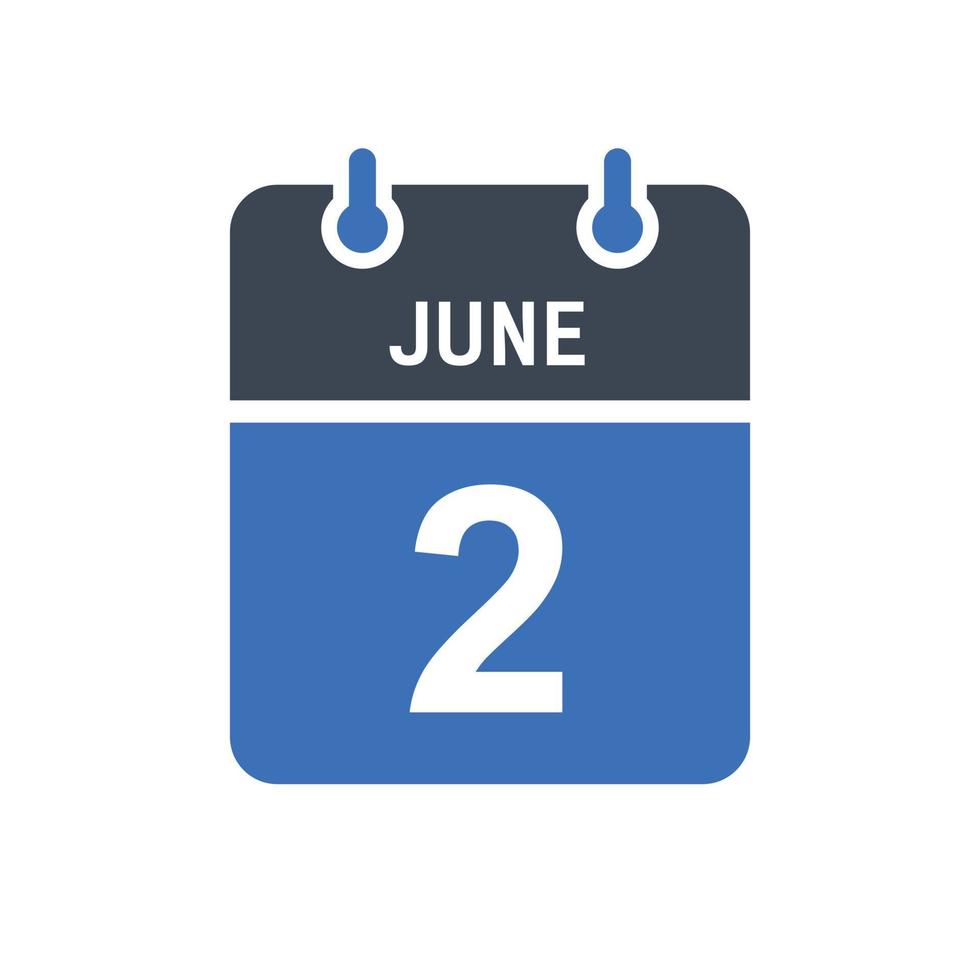 icona della data del calendario del 2 giugno vettore