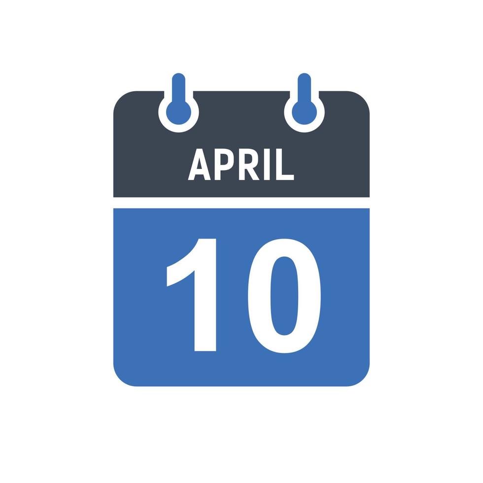 icona della data del calendario del 10 aprile vettore