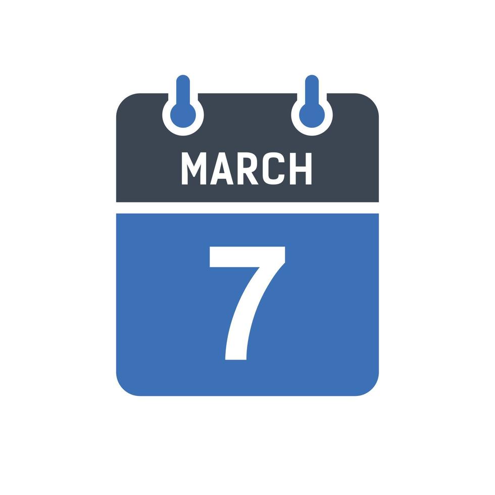 icona della data del calendario del 7 marzo vettore