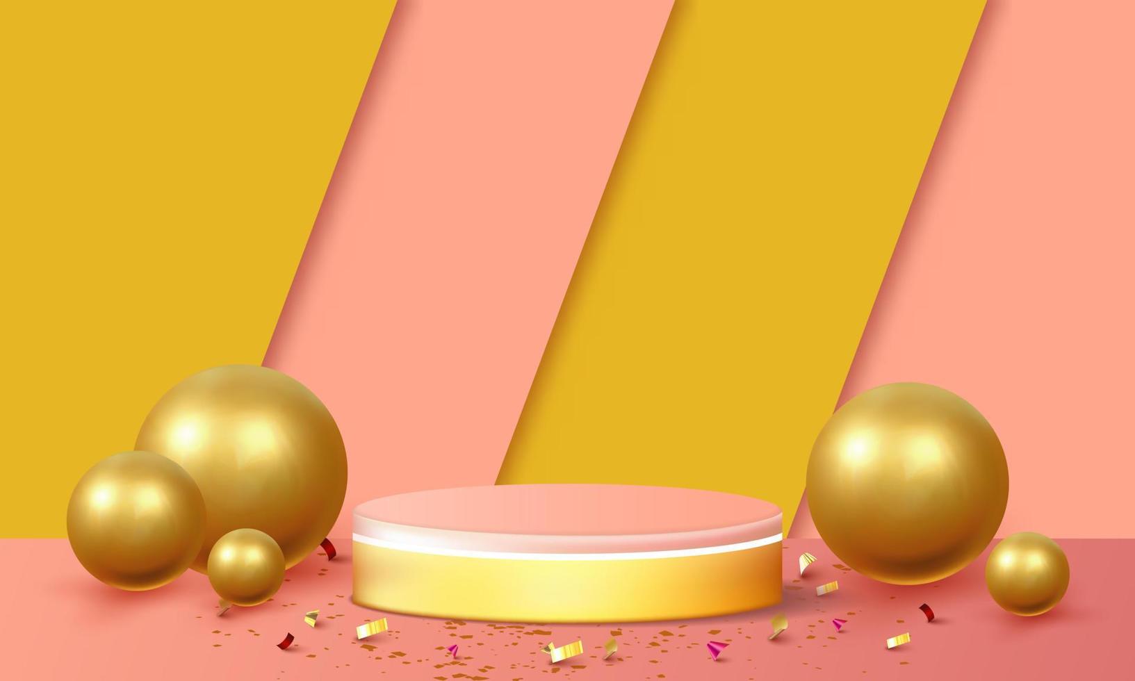 fondo rosa e oro dello studio del podio vuoto per l'esposizione del prodotto vettore