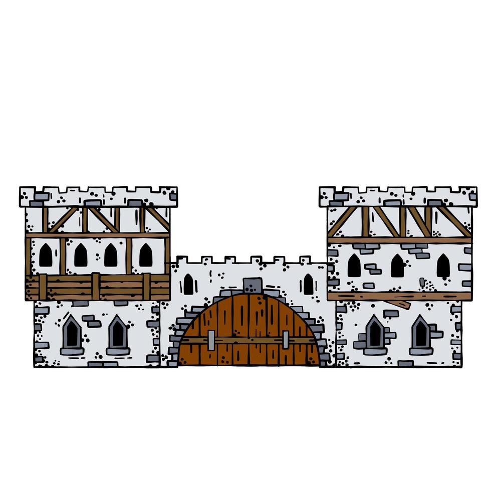 castello medievale. cavaliere di pietra o fortezza reale con torre. vecchio forte militare. cartone animato di contorno di schizzo vettore