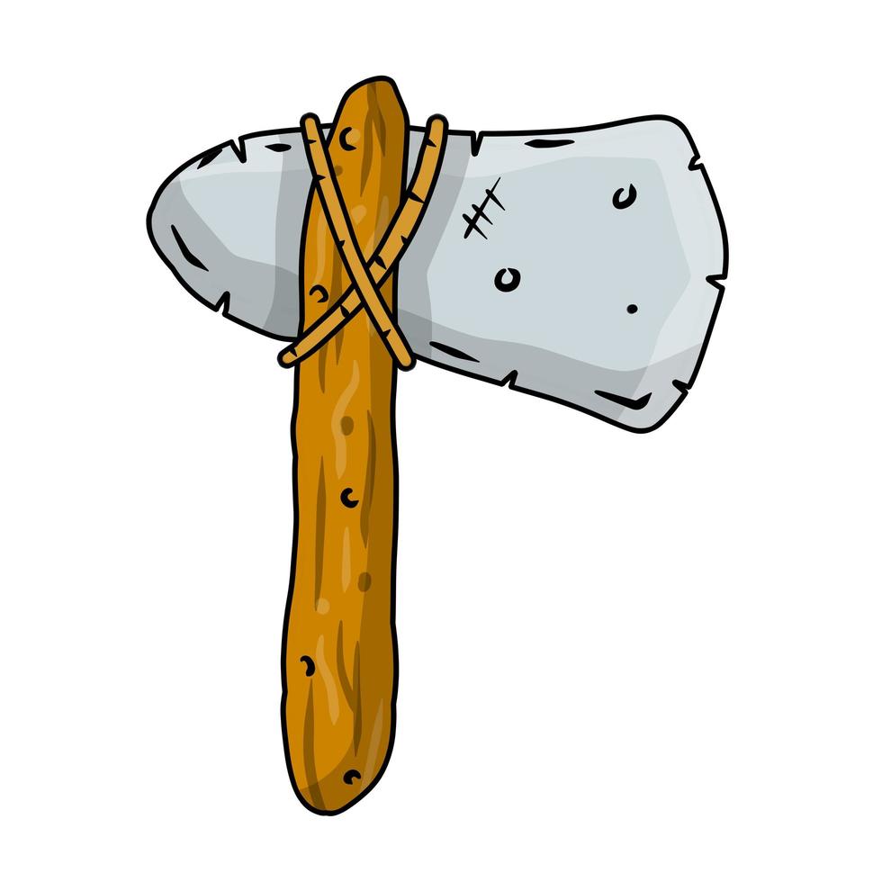 martello di pietra sul bastone. soggetto di cavernicolo. arma da caccia preistorica. vettore