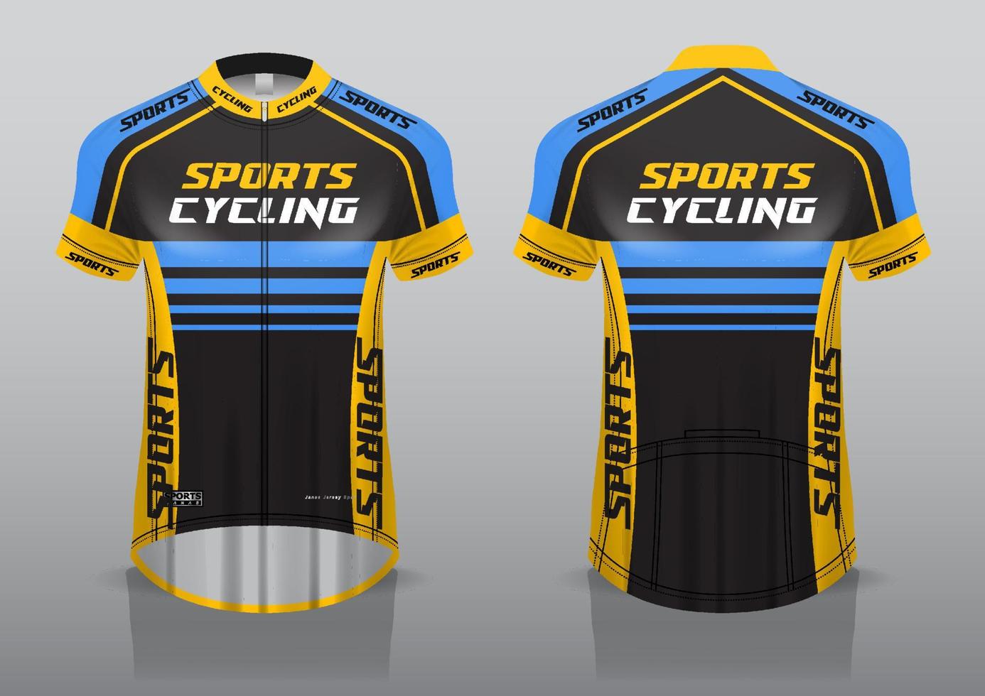 design della maglia per il ciclismo, vista frontale e posteriore e facile da modificare e stampare su tessuto, abbigliamento sportivo per squadre di ciclismo vettore