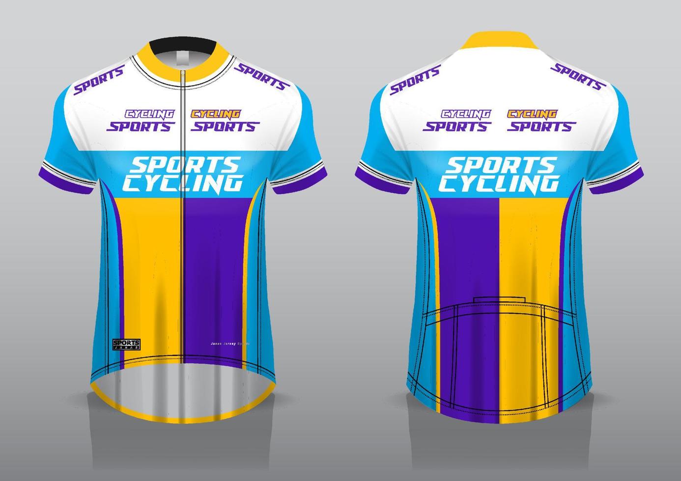 design della maglia per il ciclismo, vista frontale e posteriore e facile da modificare e stampare su tessuto, abbigliamento sportivo per squadre di ciclismo vettore