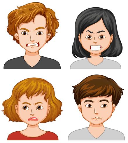 Quattro persone con diverse espressioni facciali vettore