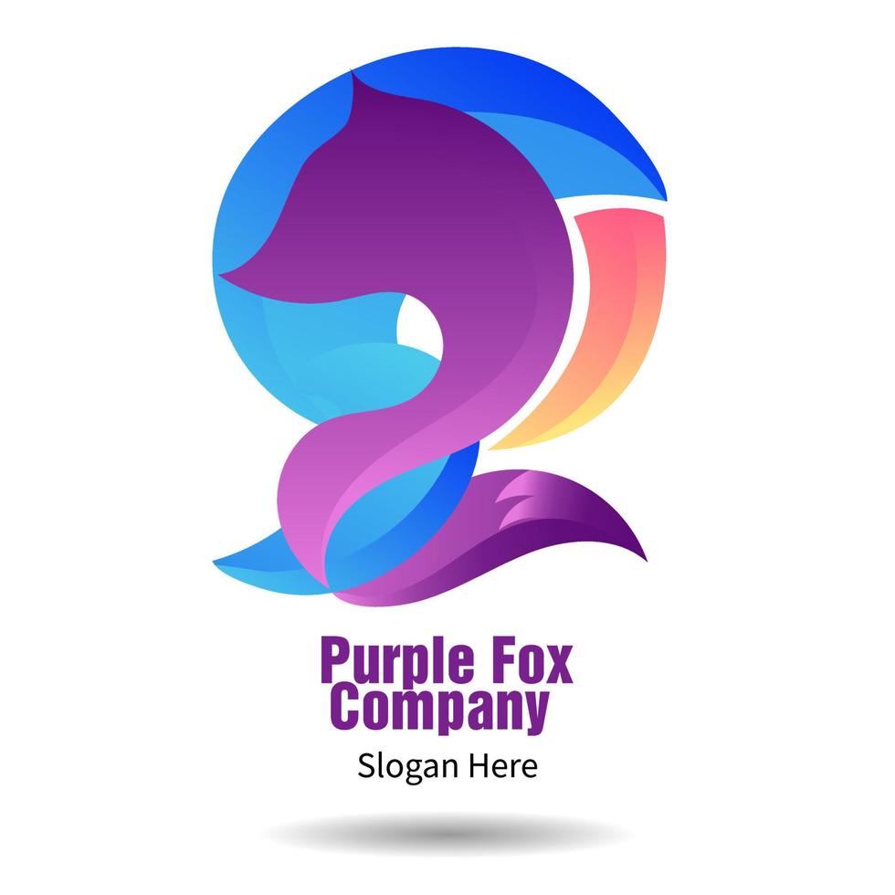 logo design silhouette testa di animale volpe viola sfumato per segno o simbolo aziendale vettore
