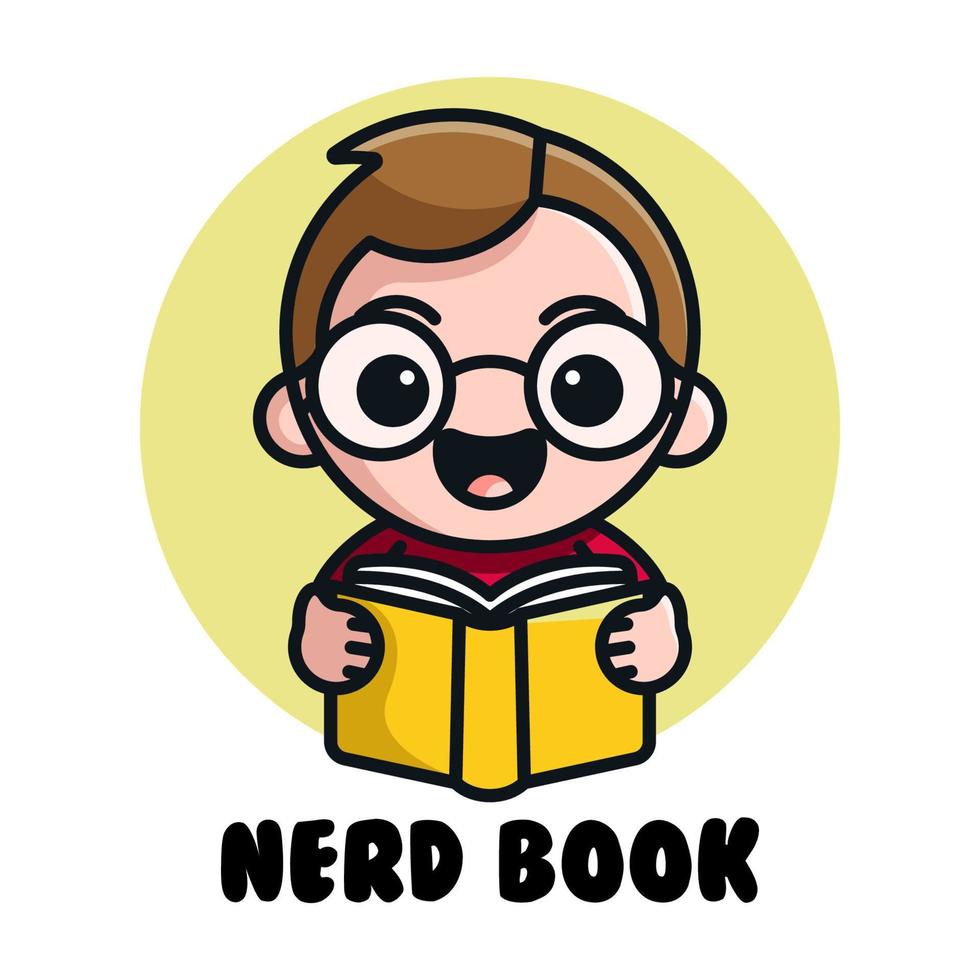 logo della mascotte del libro nerd vettore