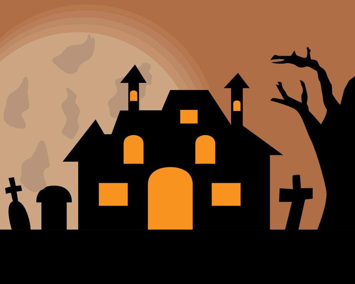 illustrazione disegno vettoriale di sfondo paesaggio di halloween