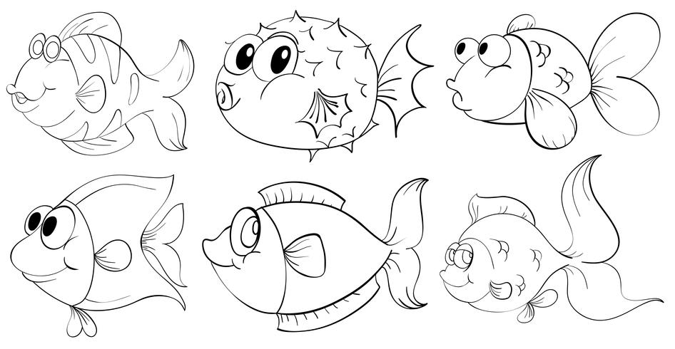 Disegno di doodle diverso di pesci vettore
