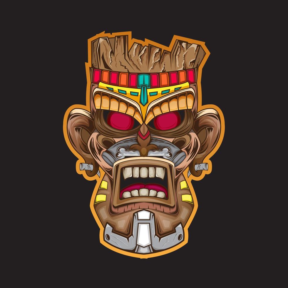 design della maschera tiki in legno hawaii alla moda per il surf bar. idolo etnico tradizionale e surf hawaiano, maori o polinesiano vettore