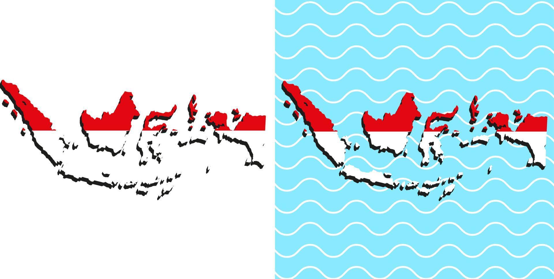 bandiera dell'indonesia nella mappa dell'indonesia 3d vettore