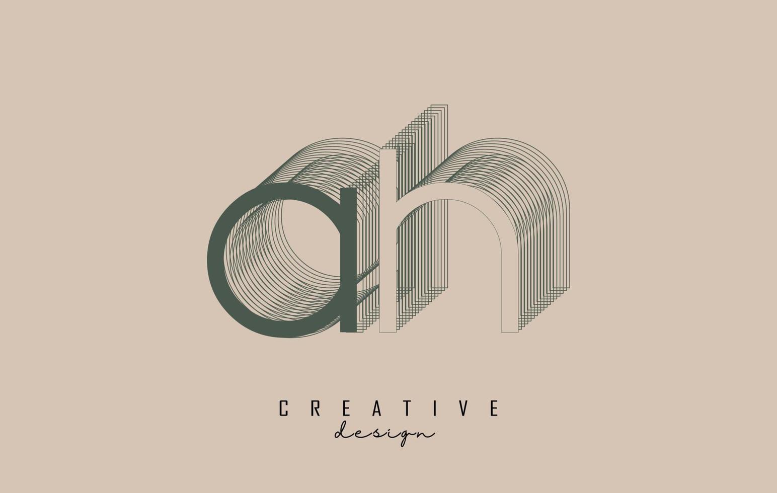 design del logo della lettera ah wireframe in due colori. illustrazione vettoriale creativa con cornice di contorno cablata e specchiata.