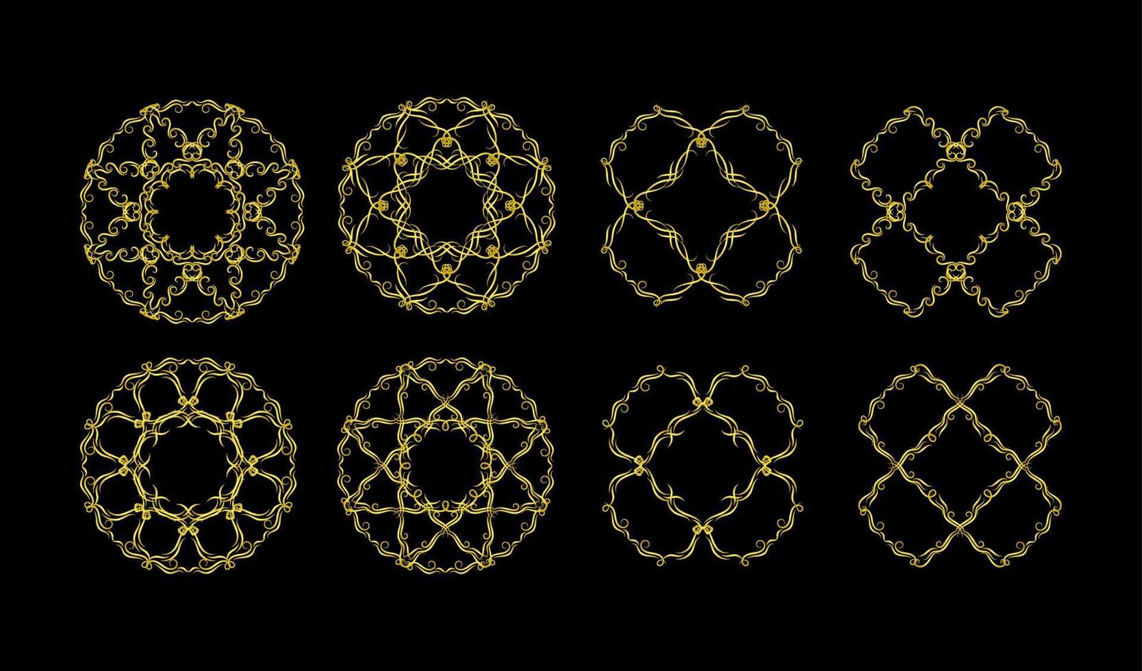 insieme di elementi di bordi d'oro, vettore di ornamento