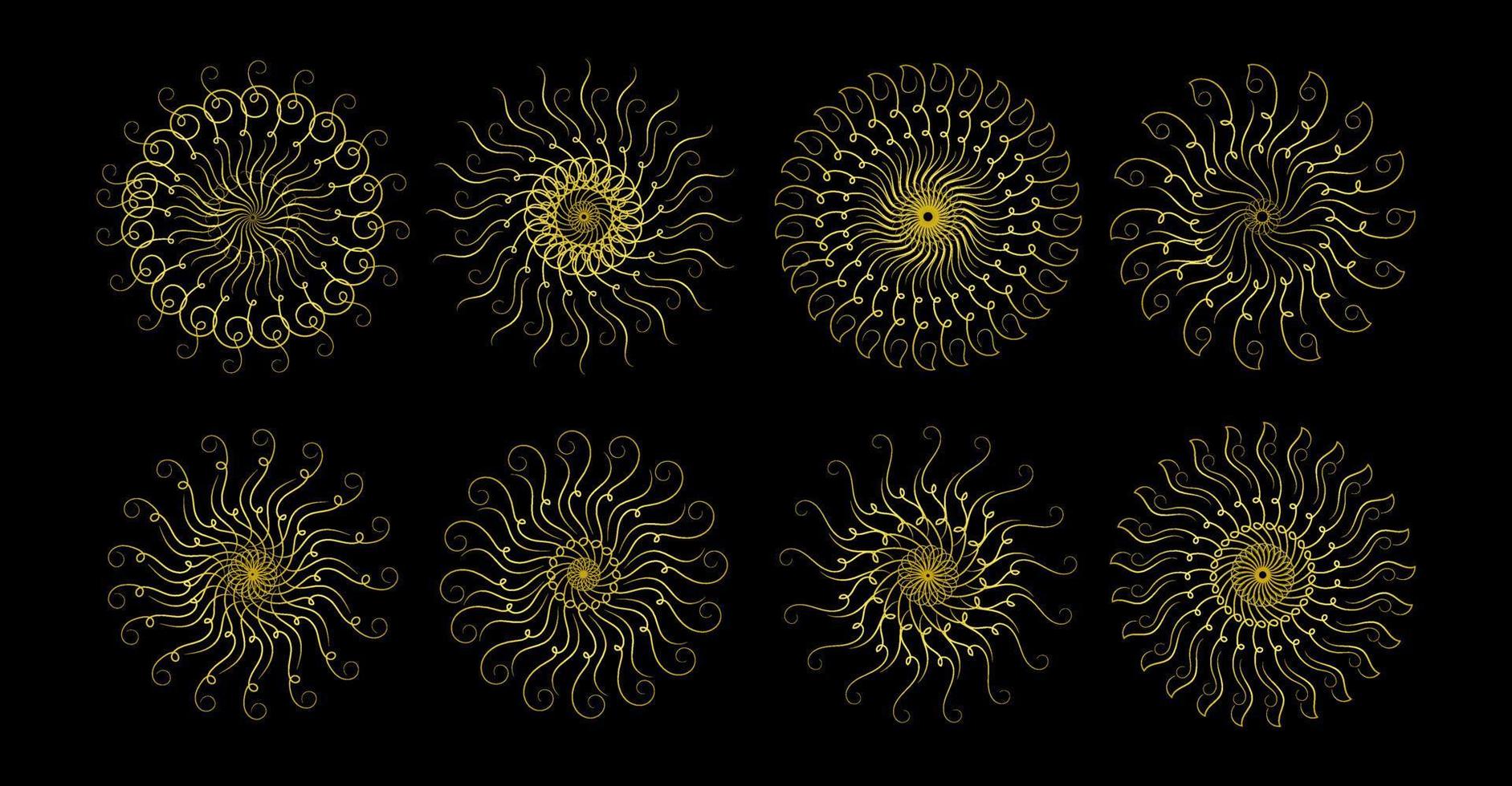 insieme di elementi di bordi d'oro, vettore di ornamento