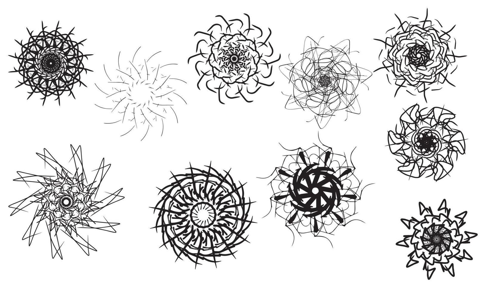 set di elementi mandala in bianco e nero disegno vettoriale