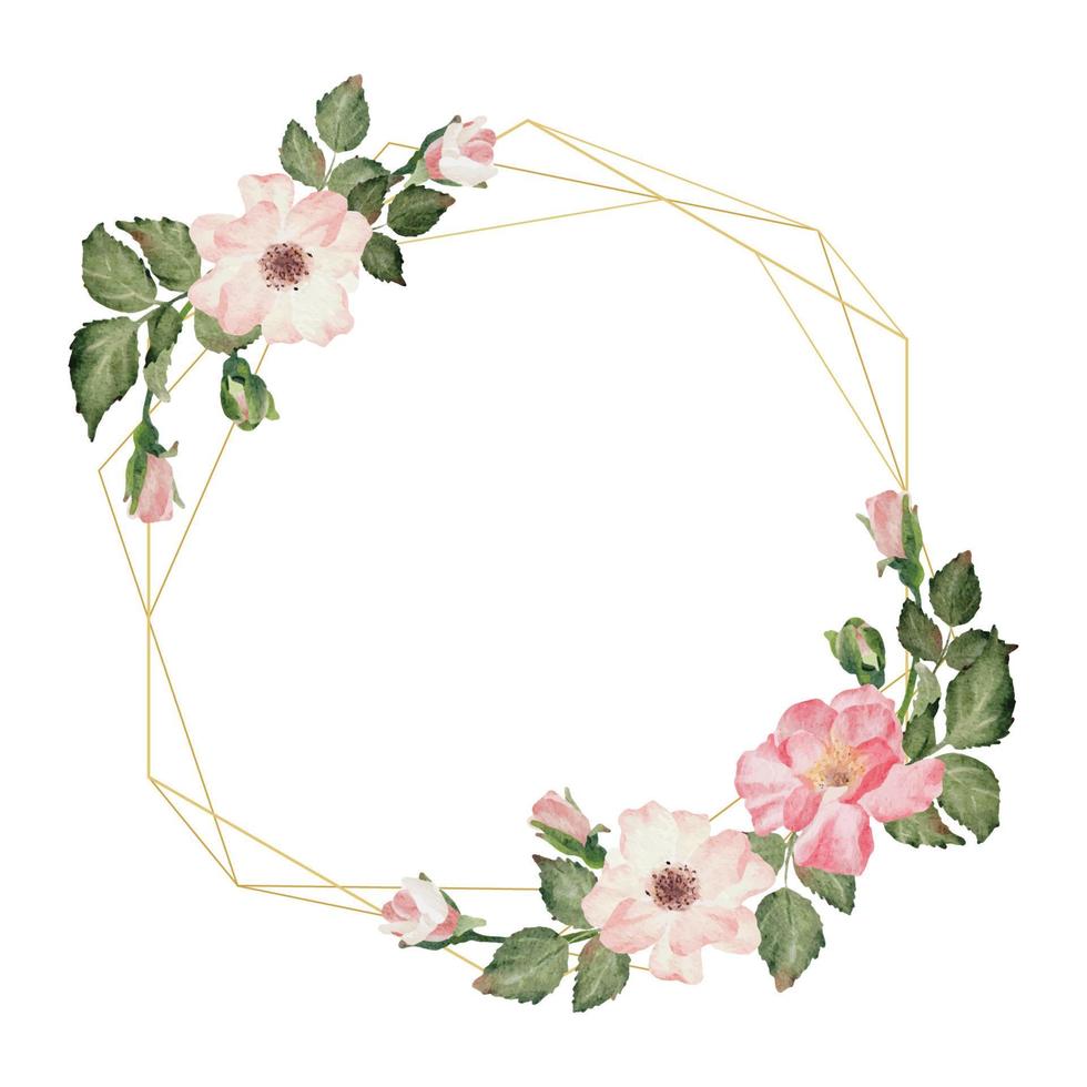 cornice della corona del bouquet di fiori del ramo di rosa in fiore dell'acquerello vettore