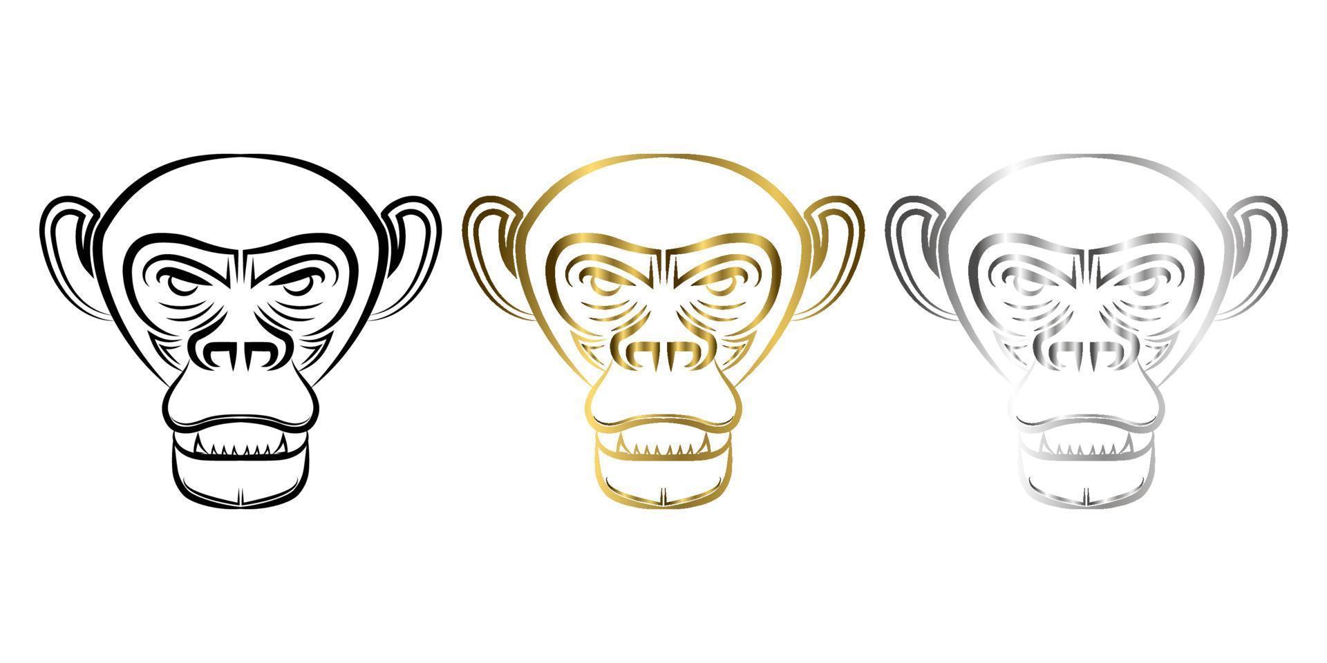 tre colori nero oro e argento linea arte della testa di scimpanzé buon uso per simbolo mascotte icona avatar tatuaggio t shirt design logo o qualsiasi disegno vettore
