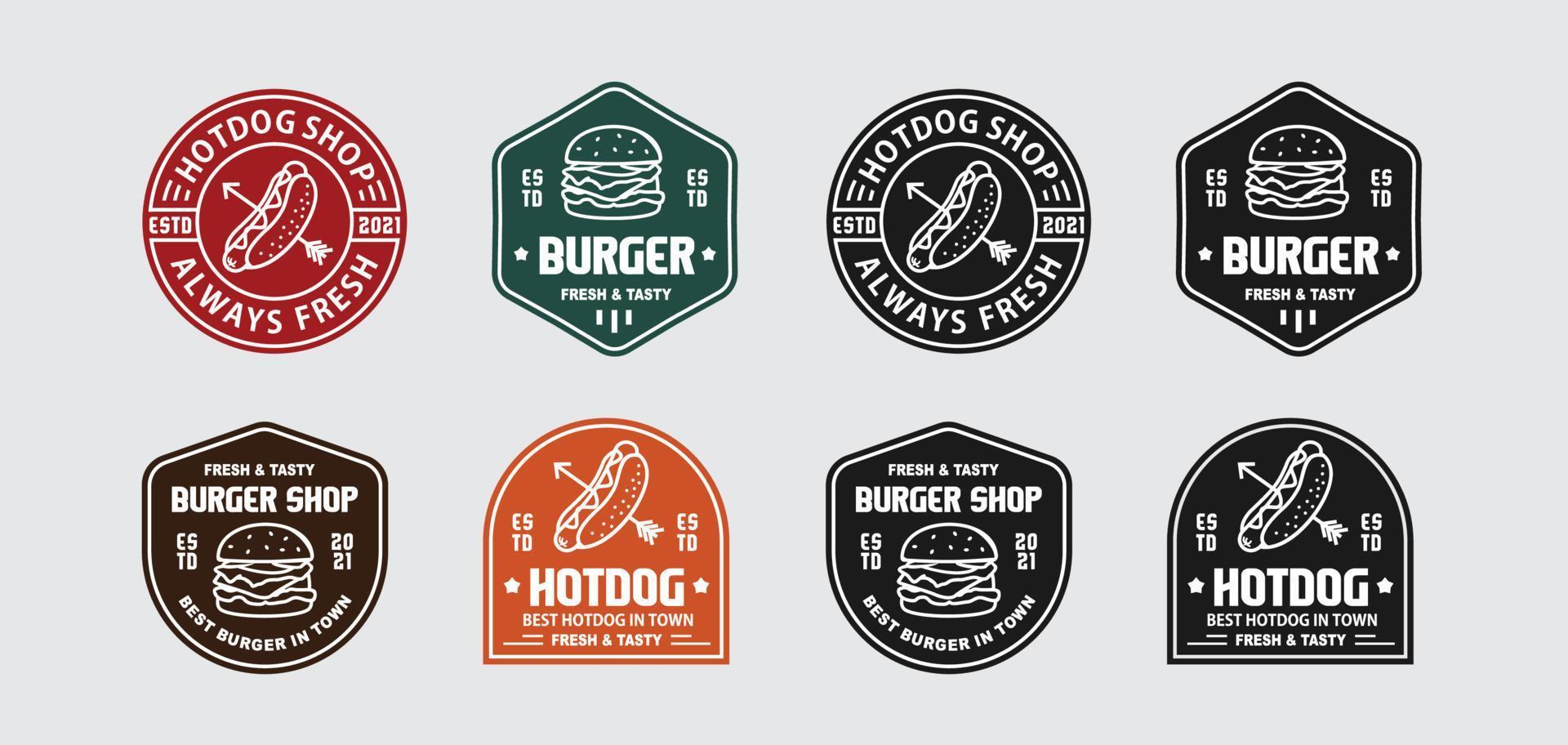 logo vintage minimalista hamburger e hotdog per cibo e caffè vettore